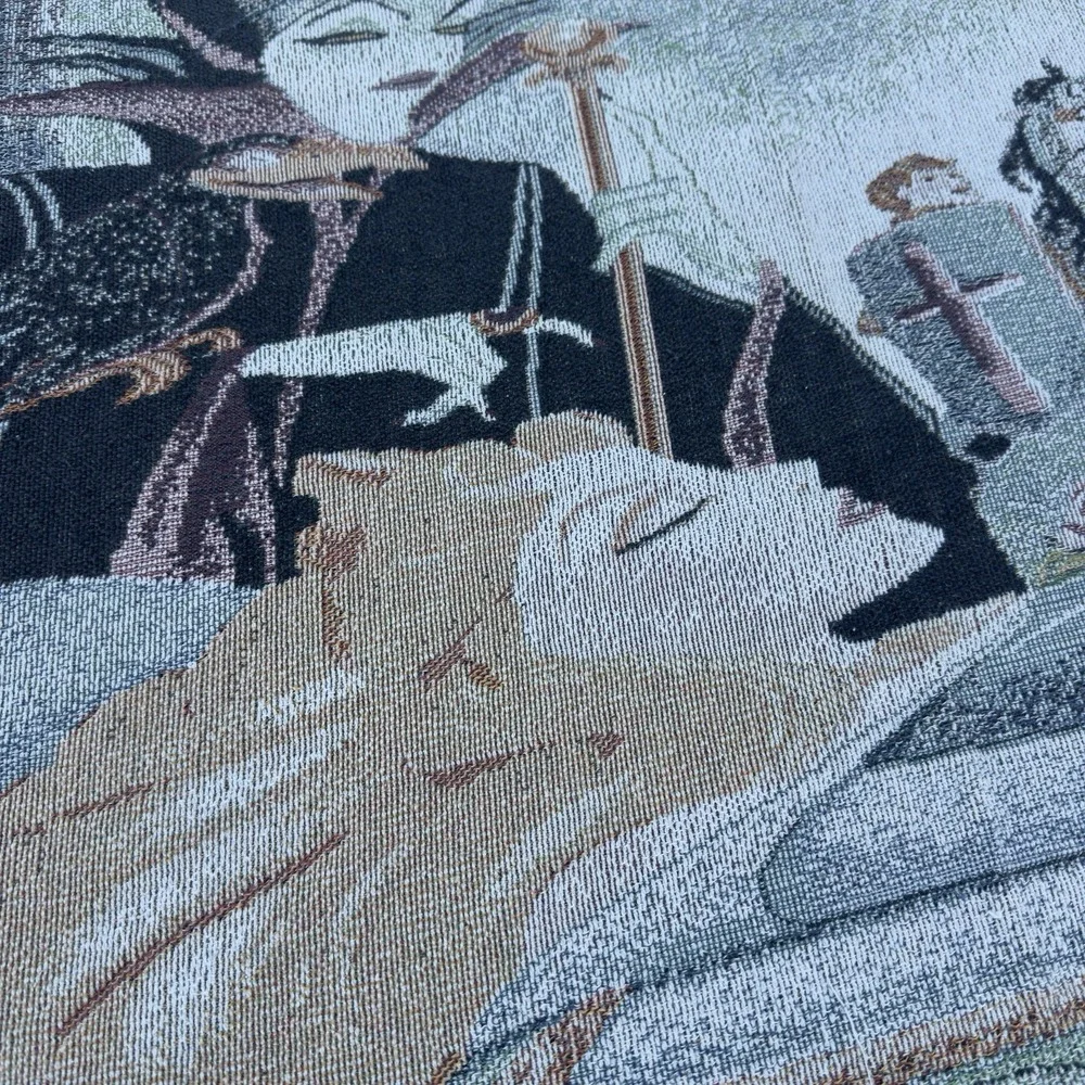 Vintage 90s Disney Sleeping Beauty Woven Fringe Tapestry Throw Blanket Blue